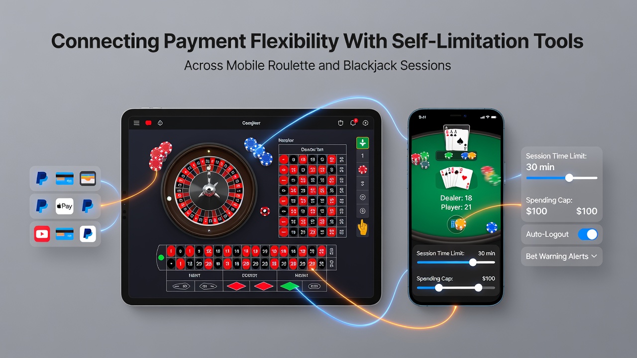 Mobiele roulette en blackjack sessies met betalings- en limiettools