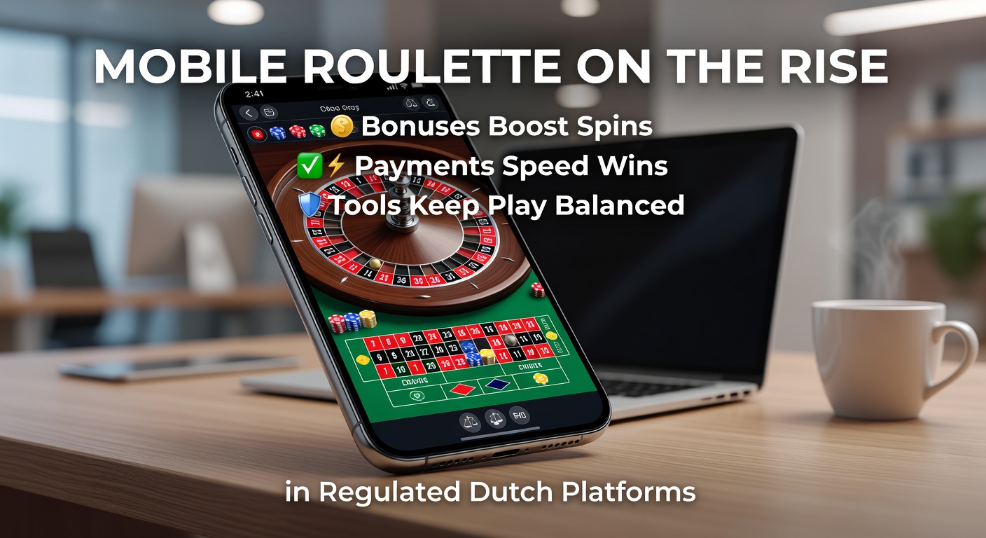 Smartphone met levendig mobiel roulettewiel in actie, omringd door bonusiconen en Nederlandse vlagdetails