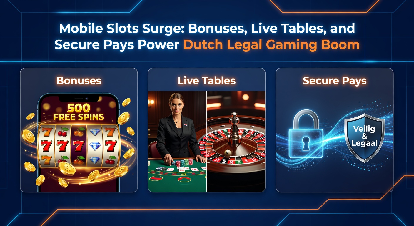 Smartphone met kleurrijke mobiele slots en live casino tafels op een Nederlands vlaggetje achtergrond, symboliserend de boom in legale online gokken
