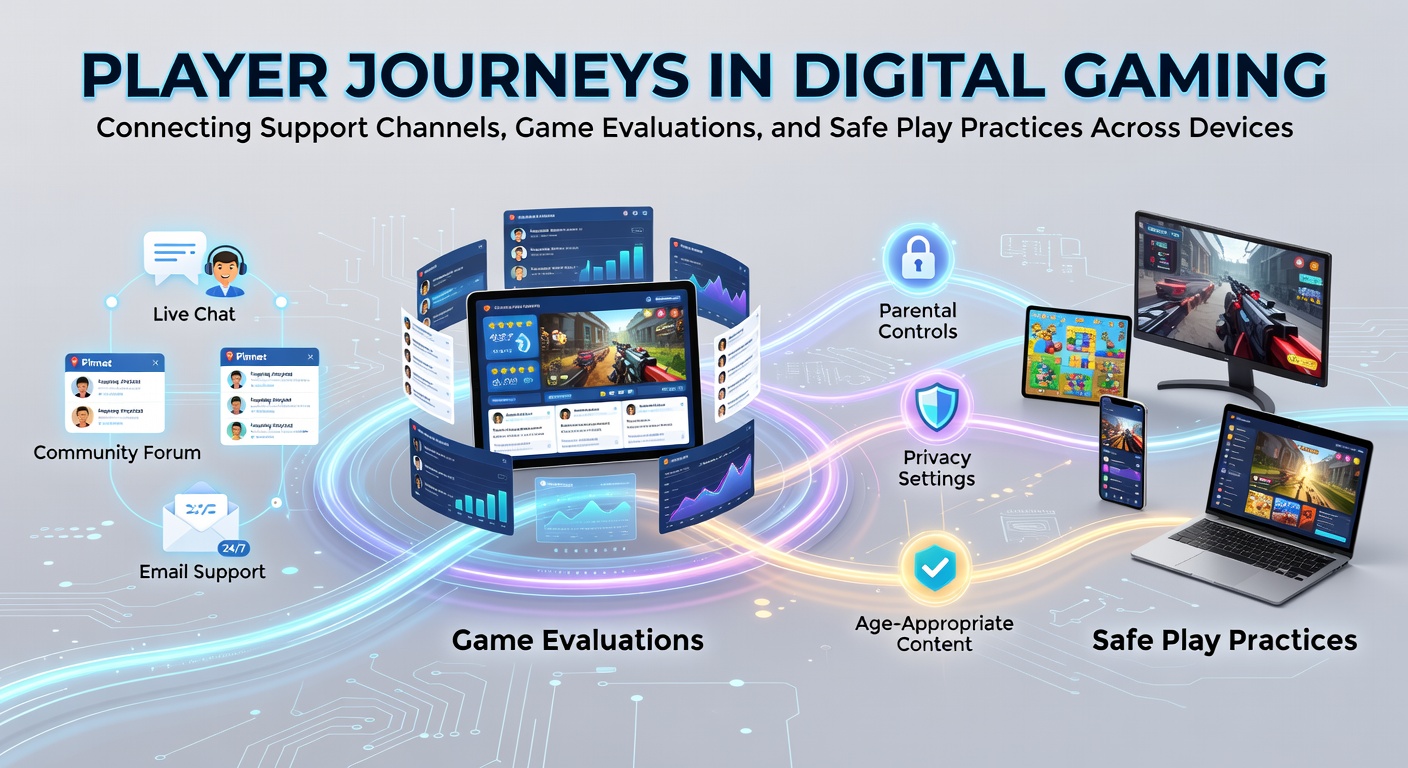 Spelers die navigeren door digitale game-interfaces op meerdere apparaten met focus op support en evaluaties