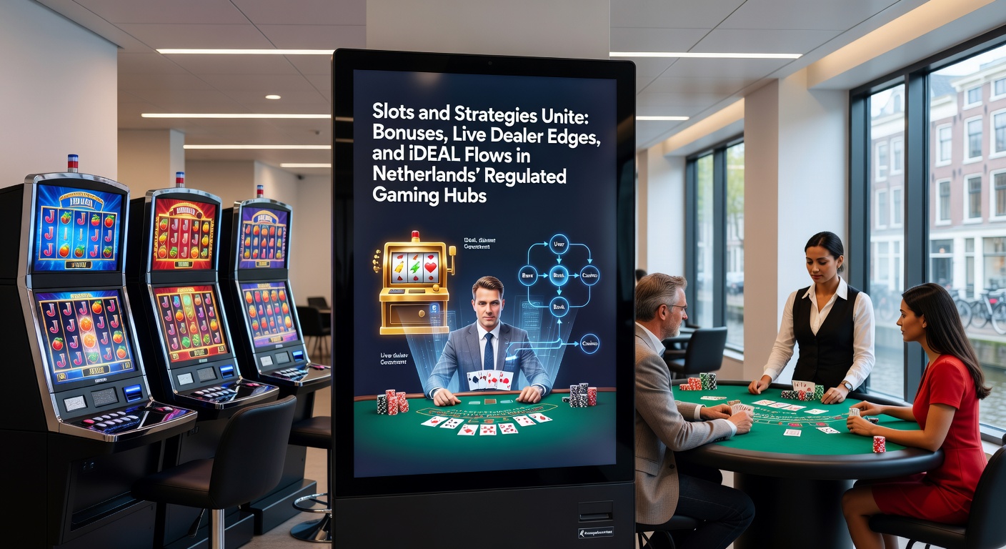 Colorrijke gokkast met strategische elementen en live dealer tafels op een Nederlands casino-scherm, symboliserend de fusie van slots en strategie in gereguleerde markten
